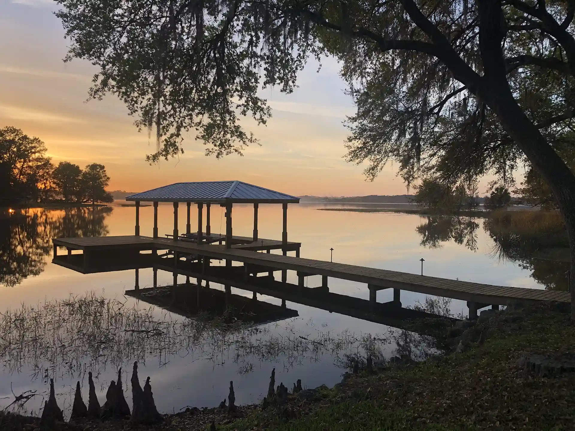 photo of a custom dock during sunrise
