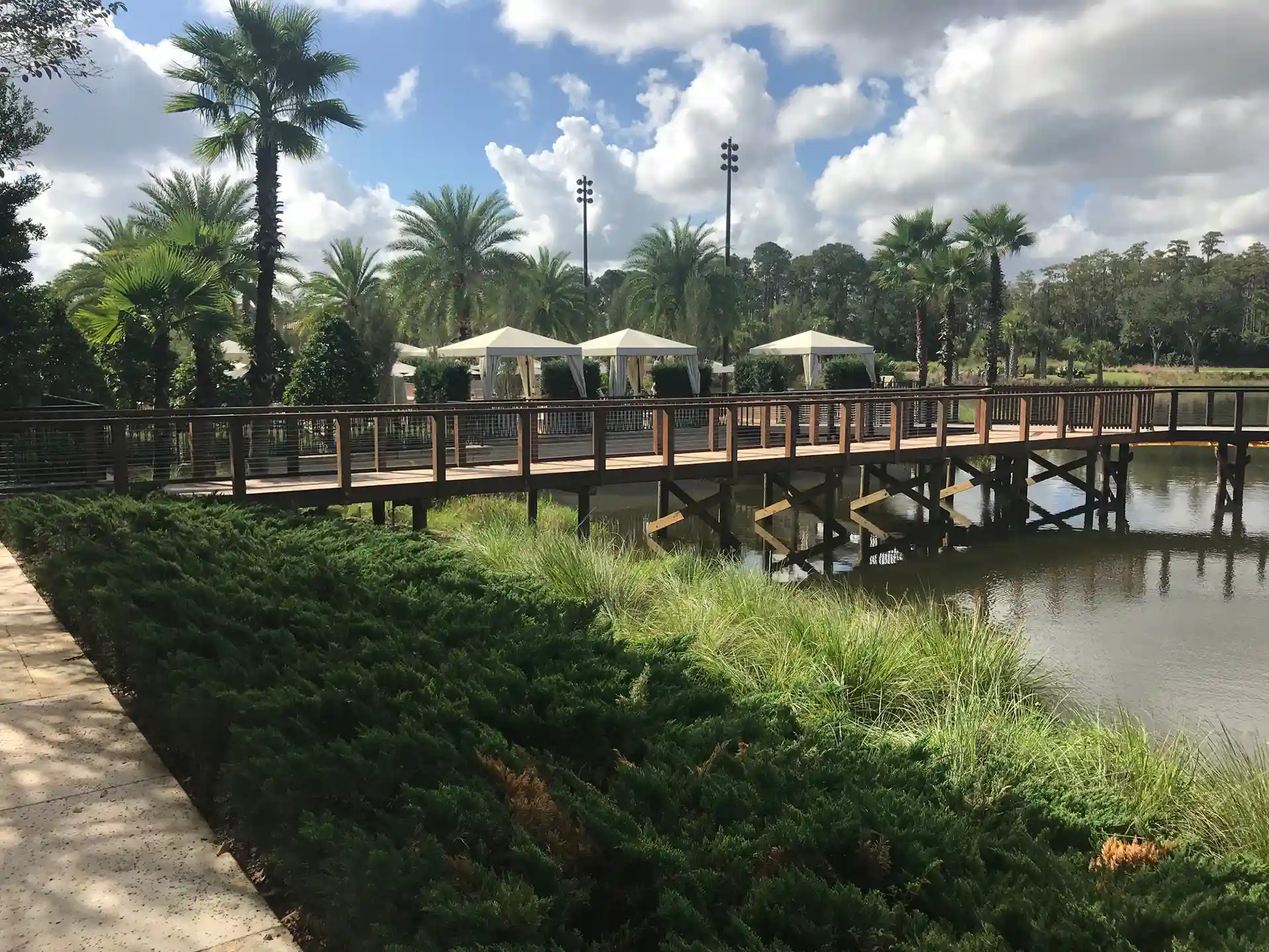 photo of a pedestrian bridge over water
